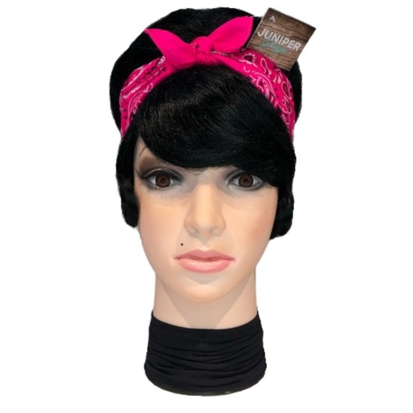 Neon Pink Paisley Rockabilly Bandana Tie Headband - Picture 3 of 13